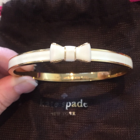 kate spade Jewelry Kate Spade Gold And White Bow Bangle Bracelet